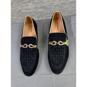 Meijiana Shoes Mens Size 11 Black Suede Slip On Dress Chain Bit Almond Toe